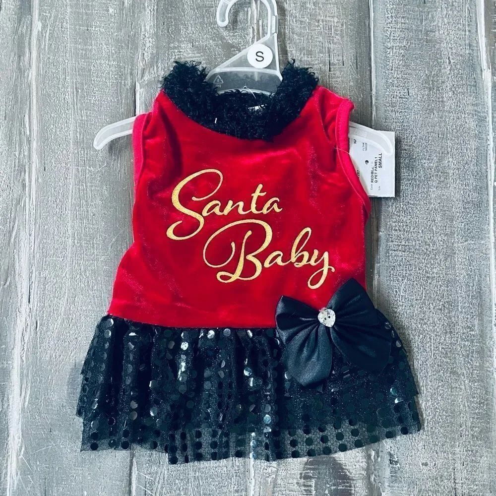 Santa Baby Red Velvet Sequin Christmas Dog Pet Dress S